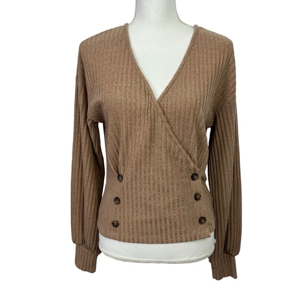 KORI America Women’s Cardigan Button Sweater Sz Small Brown Double Breasted - Picture 1 of 9